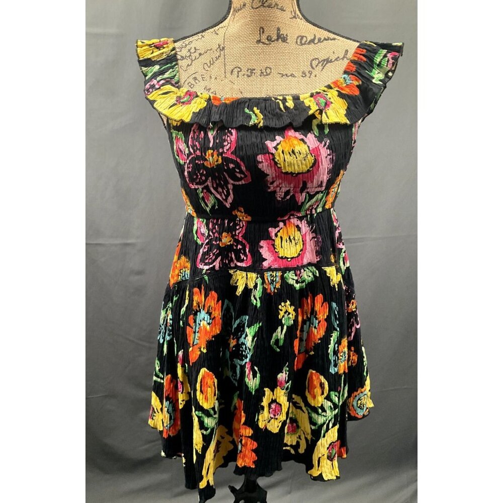 Urban Outfitters Dress Women Small Bold Floral Smocked Mutlicolor Mini Romantic